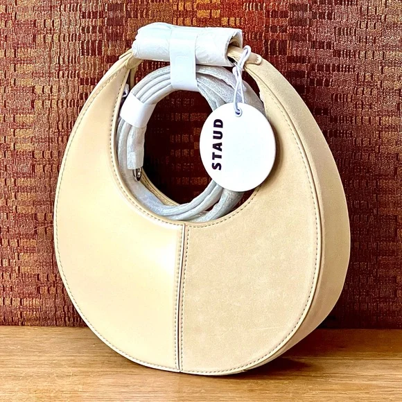 🌺🎉HP🎉🌺 NWT Staud Mini Moon Split Bag Oat - Picture 2 of 16